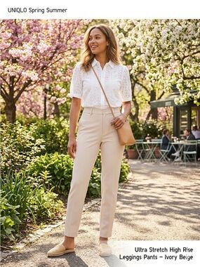 UNIQLO Ultra Stretch High Rise Leggings Pants - Ivory Beige - EUC - Small